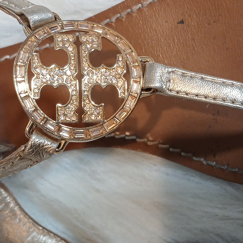 Tory Burch Gold T-Strap Sandals with Gold Accents Women Sz 7.5M - Picture 6 of 8